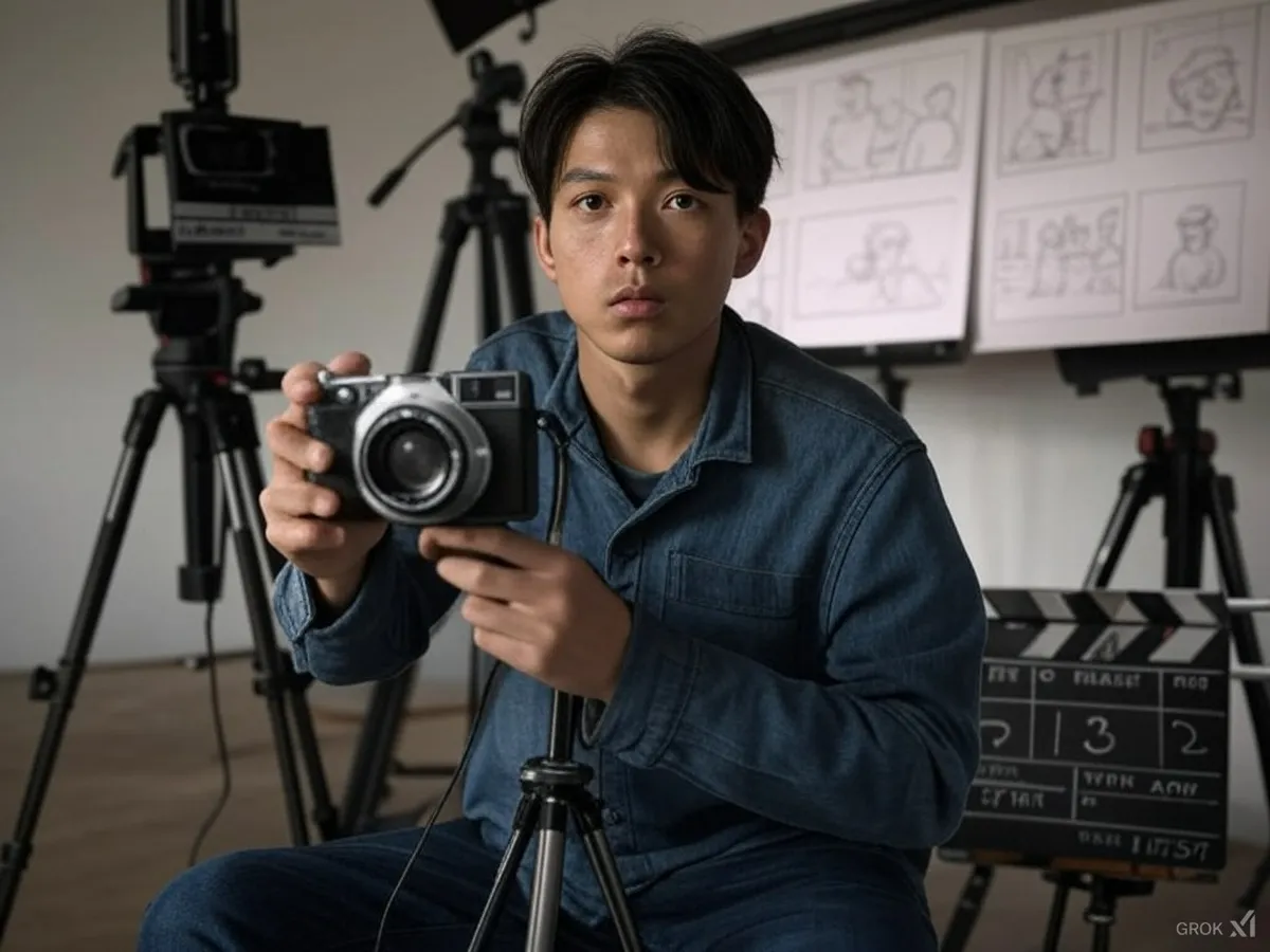An independent filmmaker working on set